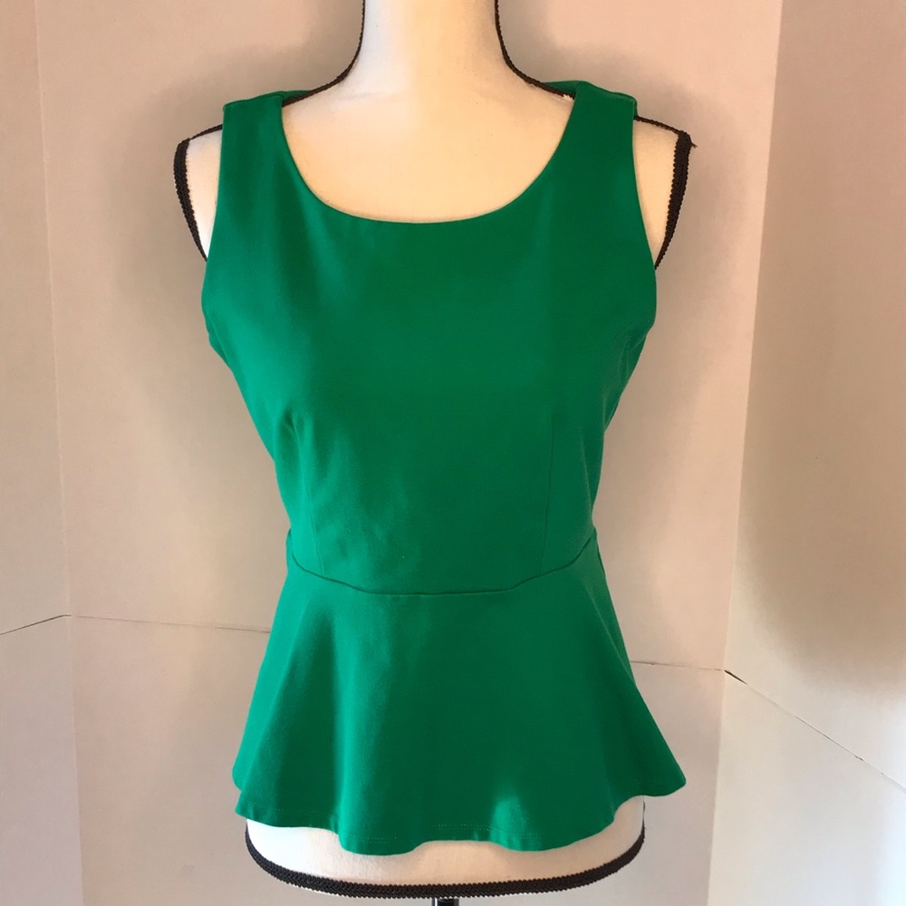 INC Kelly Green Sleeveless Peplum Top Petite M